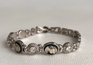 Vintage viktorianisches silberfarbenes Dame Kamee Faux Diamanten Gliederarmband - Bild 1 von 7