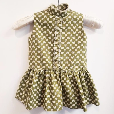 Vtg. 1960s Green Elephant Print Sleeveless Drop-Waist Nero Collar Toddler Dress - Image 1 of 4