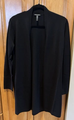 Cárdigan largo de crepé de lana lavable negro Eileen Fisher nuevo sin etiquetas con aberturas $278 S Foto 1 de 4