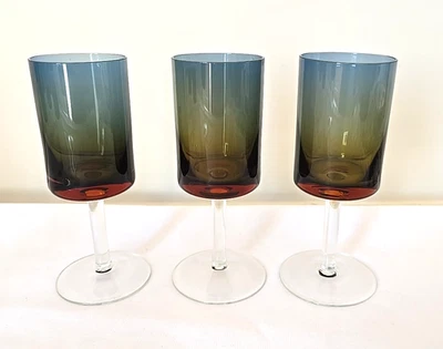 Vtg -Set of 3- MCM Denby Bluerina Krosno Cordial Glasses Blue Amber - Image 1 of 2