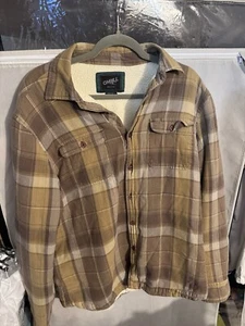 O'Neill Super Fleece Snap Front Shirt Shacket Mens Large Spruce Plaid Flannel - Picture 1 of 6