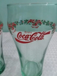 Vintage 12 " Green Tint Christmas Coca-Cola Glasses Set Of 2 - Picture 1 of 6