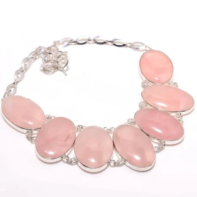 Collar de plata de cuarzo rosa collar de plata de ley 925 collar hecho a mano Foto 1 de 2