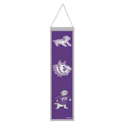 TCU Horned Frogs NCAA Heritage Banner Embroidered Wool 8" X 32" W/ Hanging Rope Cover