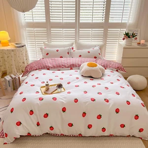 Strawberry Kids Duvet Cover Set Queen 100% Cotton Bedding for Boys Girls Teens C - Picture 1 of 12