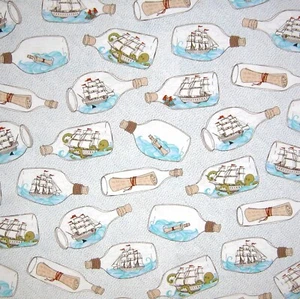 Nautical Fabric - Deep Ship Bottle Toss White - Ink & Arrow YARD - Picture 1 of 1
