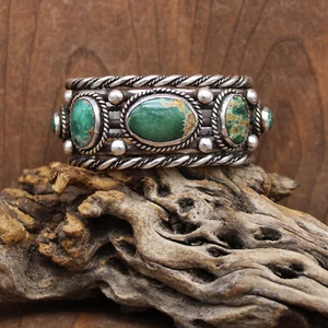 Vintage Five Green Turquoise Cuff Bracelet - Picture 1 of 6