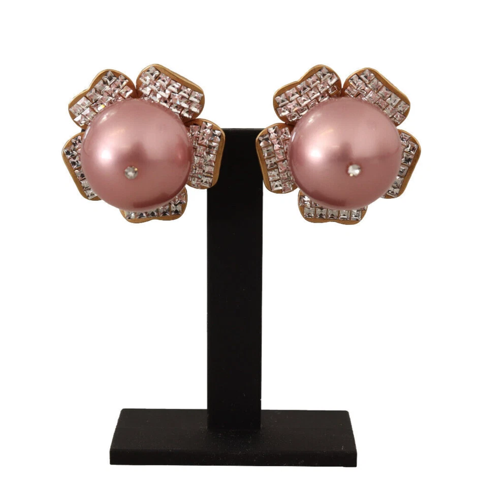 DOLCE & GABBANA Earrings Gold Tone Maxi Faux Pearl Floral Clip-on Jewelry $900 - Image 1 of 4