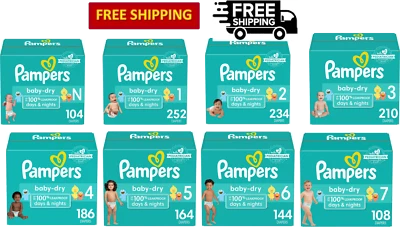 Pampers Baby сухой абсорбент одноразовые подгузники размер новорожденного, 1, 2, 3, 4, 5, 6, 7 - Изображение 1 из 4