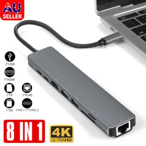 8in1 USB-C 3.1 To Type-C USB 3.0 Hub HDMI RJ45 Ethernet Micro SD TF OTG Adapter - Picture 1 of 7