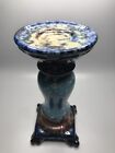 Pilar Candle Holder Glazed Ceramic Blue/Brown Great Condition 7 1/2" Tall