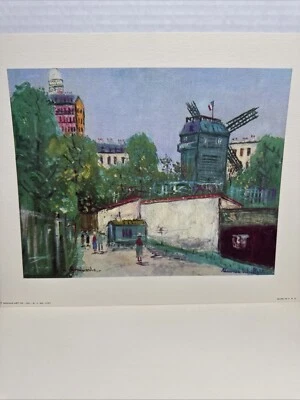 Juego de impresión artística vintage de Maurice Utrillo Église De Stains Seine Montmartre con carpeta Foto 1 de 4
