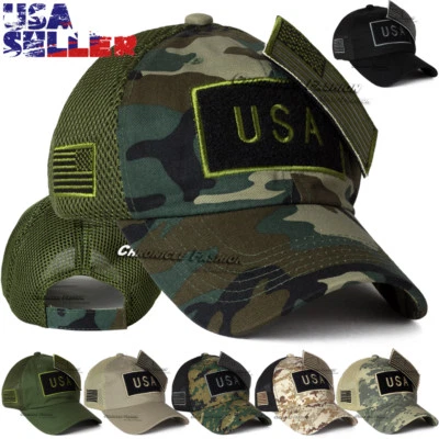 Baseball Cap USA American Flag Army Patriotic Mesh Back Adjustable Hat Men Hats - Image 1 of 4
