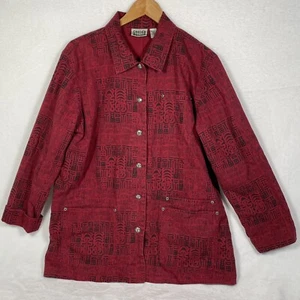 Chicos Design Hemd Damen 2 rot Metall Azteken Knopf Langarm Shacket Taschen - Bild 1 von 10