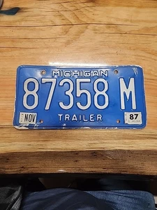 Remolque Michigan 1987 matrícula etiqueta Great Lakes # 87358 M - Imagen 1 de 3