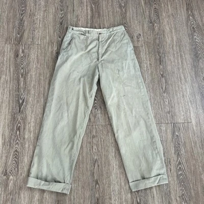 Vtg 50s Union Made Lee Chetopa Twill Sanforized 60s Khaki Pants Distressed 30x29 - Image 1 of 4