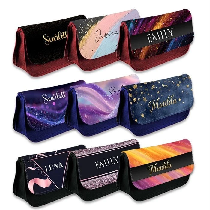 DAILY GIFTS Personalisiertes Federmäppchen Glitzer Design Mädchen Jungen Schreibwaren Kinder Schultasche 16