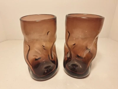 Juego de 2 Blenko? Vasos o jarrones de 6" amatista púrpura hoyuelo pellizco NN2258 Foto 1 de 4
