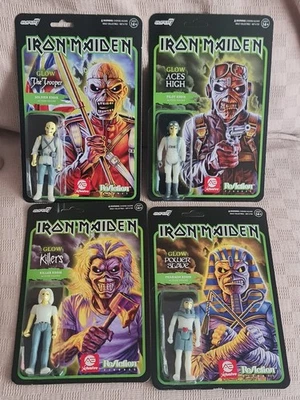 Pack  x4 Figures Iron Maiden Eddie (Glow-in-the-Dark) Reaction Super7 3.75" - Immagine 1 di 4