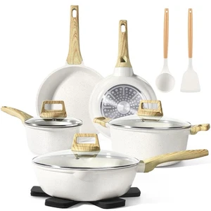 Pots and Pans Set Non Stick - 14 Pcs White Granite Kitchen Cookware Sets Nons... - Picture 1 of 7