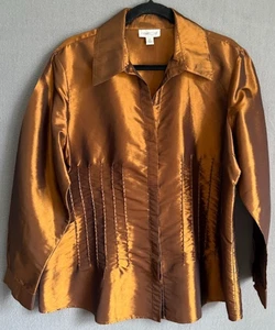 Blusa Coldwater Creek Blusa Mujer 2X Bronce Marrón Satinado Manga Larga Talla Grande - Imagen 1 de 14