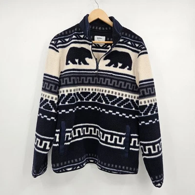 Suéter sudadera azul marino antiguo Sherpa 1/4 cremallera para mujer talla grande oso Foto 1 de 4