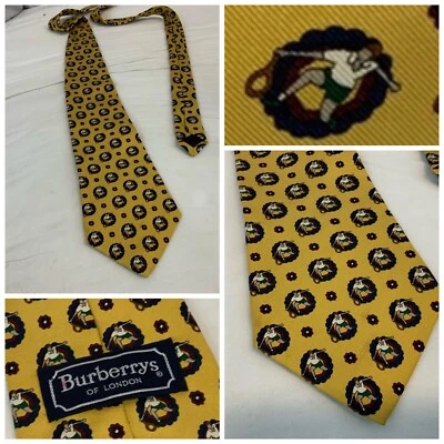 Burberry Neck Tie Gold Tennis Players 3 5/8 Wide 56” Long Mint Cond YGI - Image 1 of 4