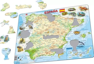 Mappa della Spagna/Espana con Animali - Puzzle con Cornice/Tavola 29cm x 37cm (lrs) - Foto 1 di 1