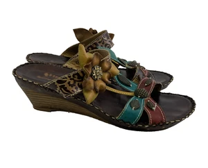 Spring Step Charlotte Slide Wedge Sandal Medallion Floral Multi Womens 40 US 9 - Picture 1 of 16