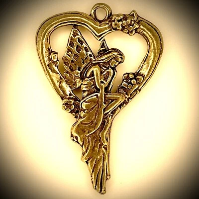 PIXIE NINFA HADA EN CORAZÓN con Flores COLGANTE DE PELTRE Usado Foto 1 de 2