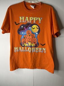 Vintage 90’s Happy Halloween T-Shirt Medium Orange Basic Editions Spooky Cute