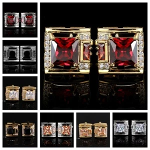 Herren Quadrat Kristall Manschettenknopf Hochzeit Box Französisch Hemd Strass Manschettenknopf - Bild 1 von 10