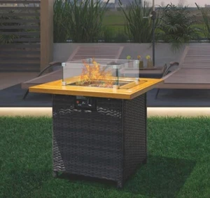 28” Square Outdoor Gas Propane Fire Pit Table, Patio Fire Pit W/ Wind Guard - Picture 1 of 5