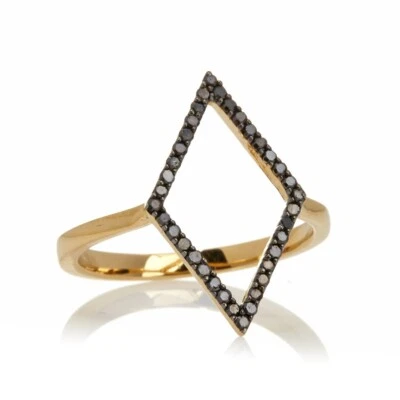 Rarities Goldtone Sterling Silver (0.20cttw) Black Diamond Kite Ring Size 8 - Image 1 of 4