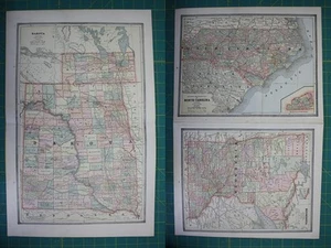 Lote Mapa Atlas Mundial Cram's Dakota Minnesota Carolina del Norte Vintage Original 1885 - Imagen 1 de 10