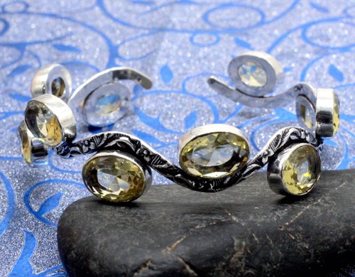 VALENTINO Bracciale Gioielli Argento Sterling 925 Quarzo Limone Gemma Misura ADJ"