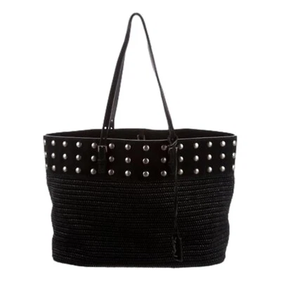Saint Laurent Boucle Studded Black Raffia Leather Shopping Tote NEW - Image 1 of 4