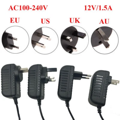 New AC 100-240V To DC 12V 1.5A Adapter US/EU/UK/AU Plug Power Supply Charger - Image 1 of 4
