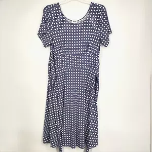 Leota Vestito Donna 1X Maglia Blu Navy Bianco Geometrico Scollo Scoop Cravatta Vita Sh Slv - Foto 1 di 9
