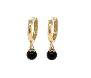 14k Yellow or White Gold Onyx Huggie Dangle Earrings - Picture 1 of 5