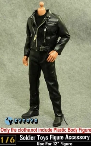 Chaqueta de cuero punk negra 1/6 camisa pantalones ropa traje modelo para figura masculina de 12" - Imagen 1 de 7