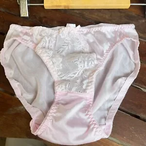 Panties Bikini Size 8 Nylon Briefs Lace Trim High Cut Slippery Gusset Silk - Picture 1 of 9