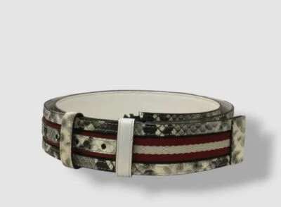 Cinto de couro reversível masculino Bally branco cobra em relevo tamanho 46 - Imagem 1 de 4