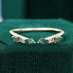 Moss Agate Hidden Halo Engagement Marquise Cut Shape 925 Sterling Silver Band. - Picture 1 of 6