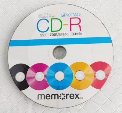 Memorex CD-R 5-Pack Cool Colors 52X 700MB 80 min New in Sealed Pkg #20856 - Image 1 of 2