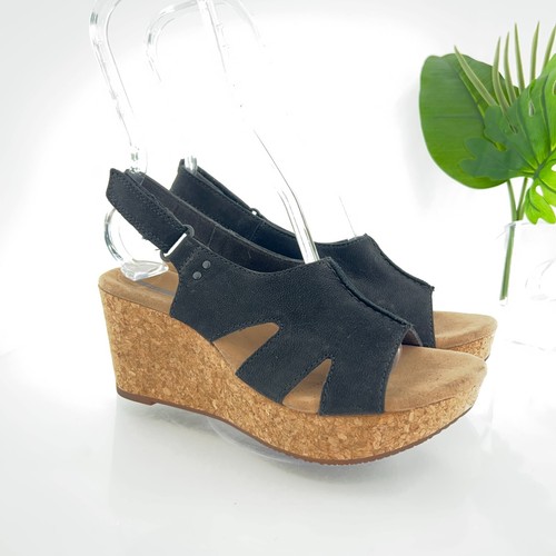 Sandalo donna Clarks Annadel Bari misura 7 5 nero pelle sughero zeppa tacco plateau