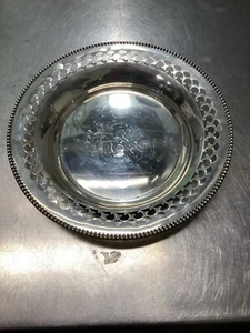 Vintage Round Bowl Dish Sterling Silver Glossy Reticulated Border (A796) - Picture 1 of 4