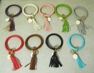 Solides Kunstleder Armreif Armband Armband Schlüsselanhänger Schlüsselanhänger Wählen Sie Ihre Farbe - Bild 1 von 19