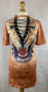 Corsé Love & Other Things naranja tinte leopardo cuello en V corbata UK8 A68 - Imagen 1 de 11
