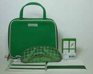 Kate Spade Green Canvas First Class Travel Kit Travel Bag Zip Case Rare Mint New - Picture 1 of 12